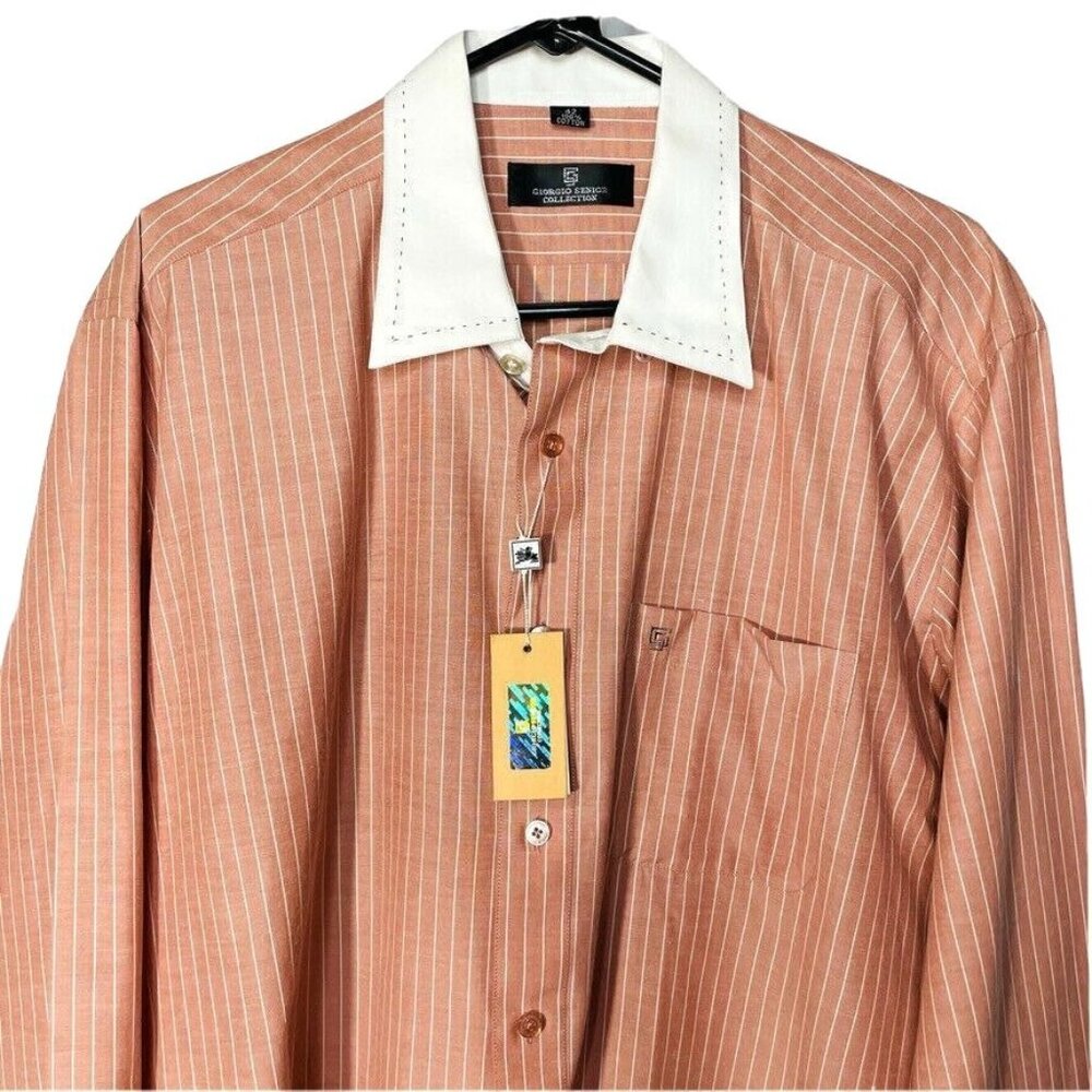 Giorgio Senior Mens Striped Button Up Shirt Contrast Collar Cuffs Size 42 u